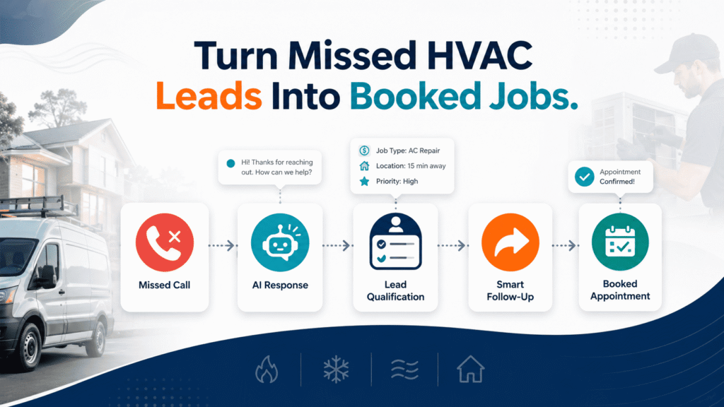 HVAC lead conversion workflow showing how missed calls turn into booked jobs