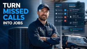 HVAC lead conversion workflow showing missed call recovery and appointment booking